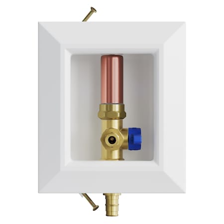 Jones Stephens Icemaker Box, Quarter Turn Valve with Water Hammer Arrestor, 1/2in. PEX F1960 Connection, Lead Free B05932LF